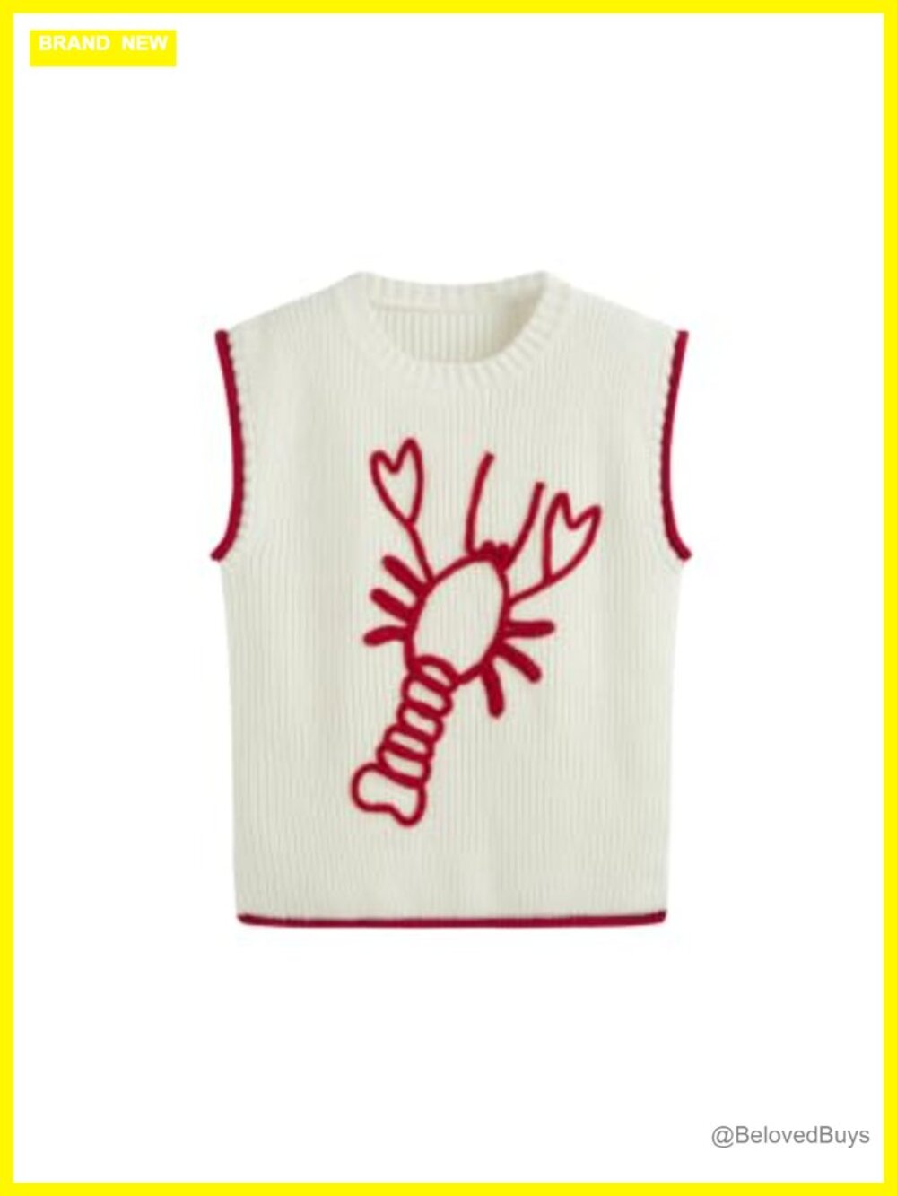 Chunky Cable Knit Sweater Vest Lobster Graphic Sleeveless Pullover Top
